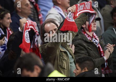 Madrid, Spain. 5th Mar, 2019. AFC Ajax fans in action during the UEFA Champions League Round of 16 Second Leg match between Real Madrid and AFC Ajax at Santiago Bernabeu on March 5, 2019 in Madrid, Spain Credit: Jack Abuin/ZUMA Wire/Alamy Live News Stock Photo