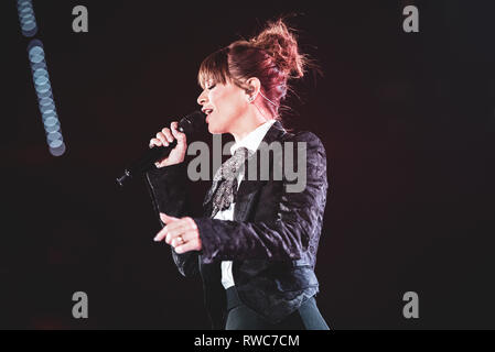 Turin, Italy. 5th March, 2019. The Italian pop singer Alessandra Amoroso performing live on stage for his first '10' tour concert in Torino, at the Pala Alpitour, in front a sold out venue. Credit: Alessandro Bosio/Alamy Live News Stock Photo