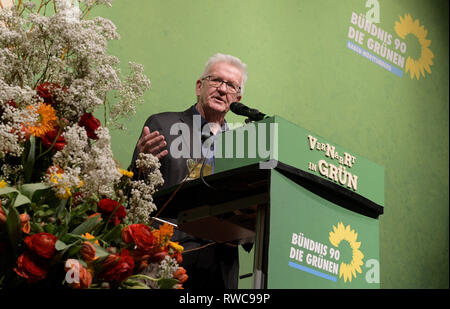 Biberach, Germany. 06th Mar, 2019. Political Ash Wednesday of the Greens in Baden-Württtemberg in the Stadthalle. Winfried Kretschmann, Prime Minister of Baden-Württemberg, Greens). Credit: Stefan Puchner/dpa/Alamy Live News Stock Photo