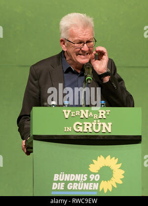 Biberach, Germany. 06th Mar, 2019. Political Ash Wednesday of the Greens in Baden-Württtemberg in the Stadthalle. Winfried Kretschmann, Prime Minister of Baden-Württemberg, Greens). Credit: Stefan Puchner/dpa/Alamy Live News Stock Photo