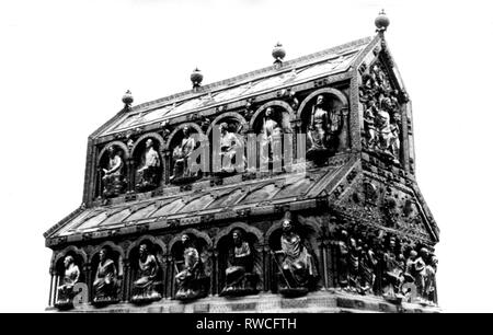 Magi, biblical figures, Shrine of the Three Kings, circa 1181 - 1220, Nicholas of Verdun, face and Solomon side, before the restauration of 1961, Cologne Cathedral, Additional-Rights-Clearance-Info-Not-Available Stock Photo