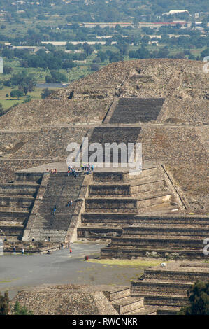 Detail of the Pyramid of the Moon as seen from the Pyramid of The Sun at Teotihuacan, Mexico Stock Photo