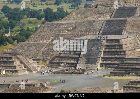 Detail of the Pyramid of the Moon as seen from the Pyramid of The Sun at Teotihuacan, Mexico Stock Photo