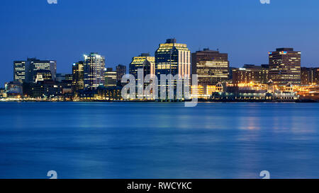 Halifax, Canada - March 20, 2012: Downtown Halifax skyline at dusk. Halifax is the capital of the province of Nova Scotia, Canada. Stock Photo