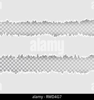 Vector torn hole in sheet of paper. Transparent background of resulting window. Template paper design. Stock Vector
