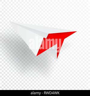Illustration of red origami paper airplane on white background. Stock Vector