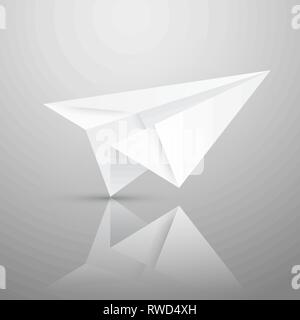Illustration of red origami paper airplane on white background. Stock Vector