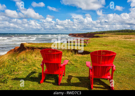 Adirondack Chairs, Cavendish, Prince Edward Island National Park, Prince Edward Island, Canada Stock Photo
