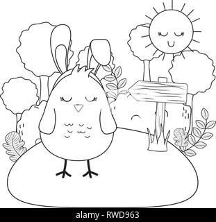 little chick with ears rabbit in the landscape Stock Vector