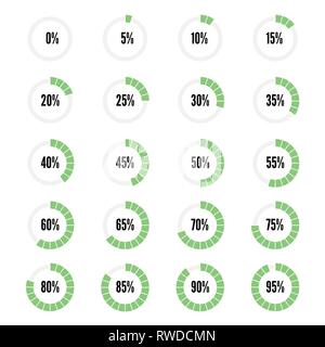 Green progress indicators set, vector icons for design Stock Vector