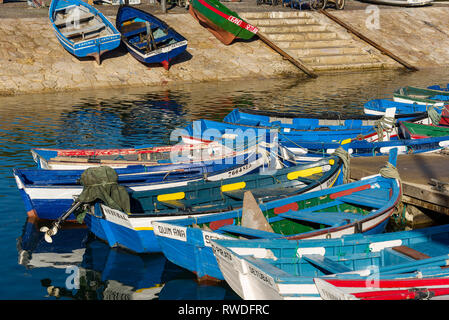 small colorful fishing boat in the port of Setubal, Portugal Stock Photo