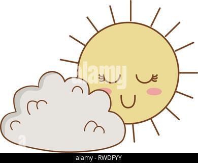 cute summer sun and clouds kawaii characters illustration design Stock ...