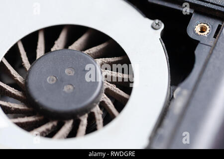 laptop computer cooling system element. fan at cpu. replacement and repairing hardware. Stock Photo