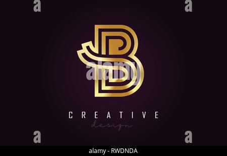 B Golden Letter Logo Monogram Vector Design. Creative B Gold Metal Letter Icon Vector Illustration. Stock Vector