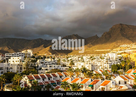 View over volcanic landscape of Costa Adeje, Tenerife in the Canary Islands Stock Photo