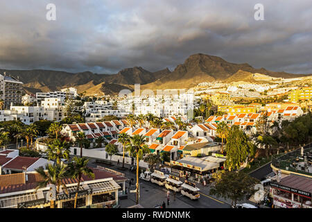 View over volcanic landscape of Costa Adeje, Tenerife in the Canary Islands Stock Photo