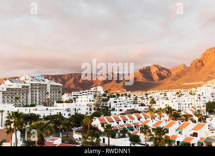 View over volcanic landscape of Costa Adeje, Tenerife in the Canary Islands Stock Photo