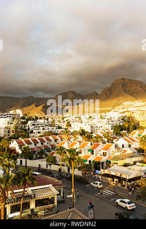 View over volcanic landscape of Costa Adeje, Tenerife in the Canary Islands Stock Photo