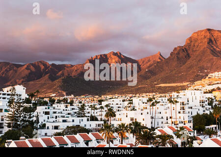 View over volcanic landscape of Costa Adeje, Tenerife in the Canary Islands Stock Photo