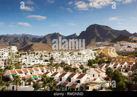 View over volcanic landscape of Costa Adeje, Tenerife in the Canary Islands Stock Photo