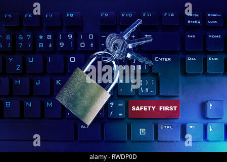 Blank  red enter and shift keys on computer keyboard. Safety first concept Stock Photo