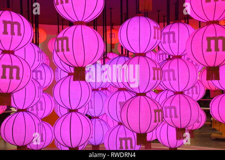 Chinese traditional lantern in M&M'S store in Shanghai, China Stock Photo