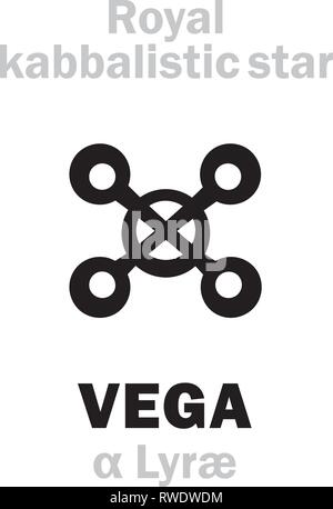 Astrology Alphabet: VEGA (α Lyræ), «Vultur Cadens» (The Falling Vulture), alt.name: Wega. Hieroglyphic sign, Medieval kabbalistic symbol (XVI c.). Stock Vector