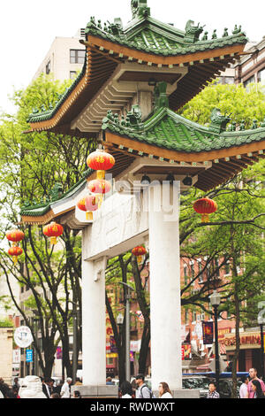A detail shot of the Chinatown Gate on Beach Street in Boston, Massachusetts, USA. Stock Photo