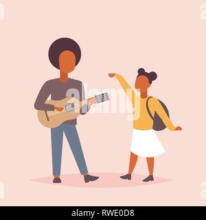 man musician singing and playing guitar woman dancing african american couple having fun together musical relax concept male female cartoon characters Stock Vector