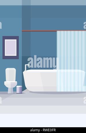 modern bathroom toilet and bathtub furniture no people empty bath room interior design flat vertical Stock Vector