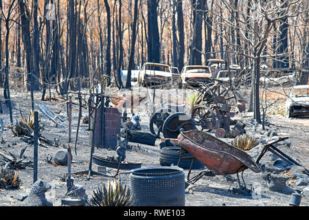 Aftermath of the 2019 bushfire in Tingha in northern new south wales, australia, just south of Inverell, showing destroyed home Stock Photo