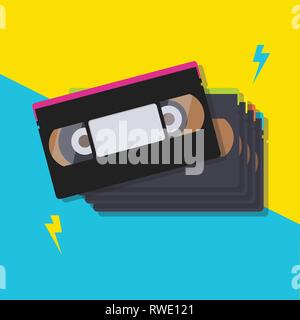 Stack of video cassette tapes. poster vector illustration Stock Vector