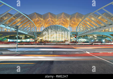 Metro and train station Gare do Oriente by night Stock Photo