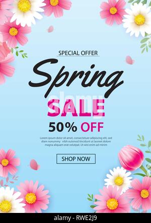 Spring Sale Blossom Flowers Background Natural Template Vector Illustration  With Season Plant Suitable For Greeting Card Invitation Or Poster Stock  Illustration - Download Image Now - iStock