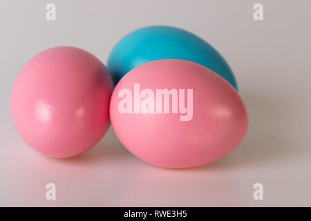 Easter Eggs Three Painted Easter Egg Close Up Gray Background Stock Photo