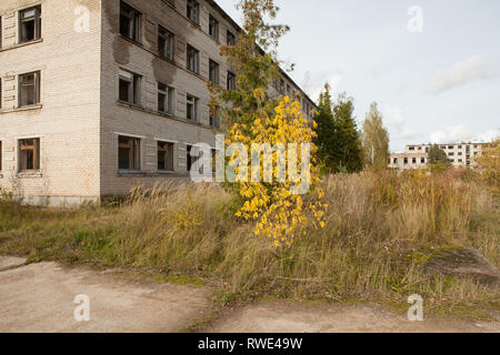 Abandoned apartment blocks at Skrunda-1, former soviet defence settlement, Skrunda, Latvia Stock Photo