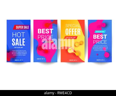 Bright gradient liquid gradient waves sale banner for social networks stories Stock Vector