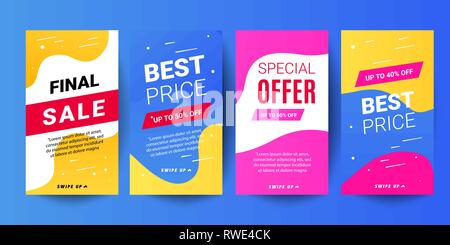 Instagram stories sale banner backgrounds. Decorative editable templates for social media stories Stock Vector