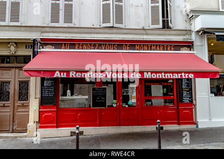 Au Rendez -Vous de Montmartre a restaurant on Rue la Vieuville serving North African inspired cuisine ,Montmartre, Paris Stock Photo