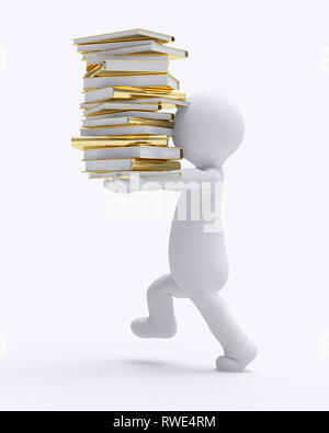 d small people carrying books d image isolated white background. 3D illustration. Stock Photo