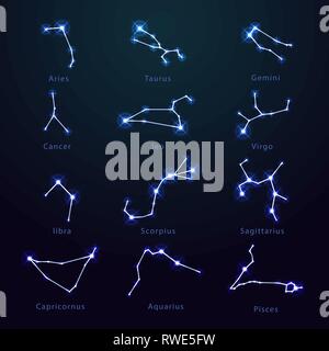 Stars in form of zodiac signs,Horoscope, astronomy Stock Vector