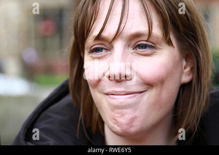 Jess Phillips member of parliament for Birmingham Yardley pictured in Parliament Square, Westminster, London, UK  whilst attending a gathering of various organisations for women's rights on 5th March 2019. Harassment in the work place. Muslim women's network UK. Labour party MPS. British politicians. UK Politics. UK politicians. Stock Photo