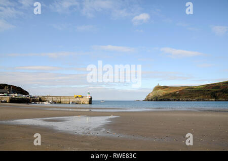 The sweeping sandy bay facing the Irish Sea at Port Erin on the southwest coast of the Isle of Man, Britain  The Isle of Man with its capital city, Do Stock Photo