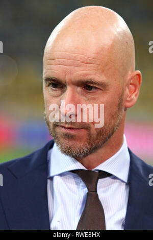 KYIV, UKRAINE - AUGUST 28, 2018: Erik Ten Hag, AFC Ajax head coach during the UEFA Champions League play-off game against FC Dynamo Kyiv at NSC Olimpi Stock Photo