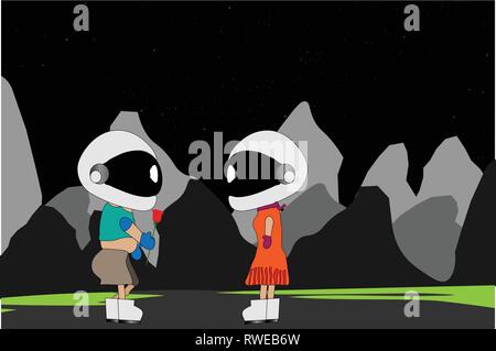 astronauts in space - editable layered illustration - vector illustration Stock Vector