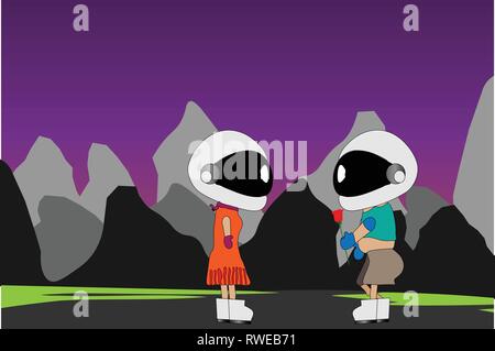 astronauts in space - editable layered illustration - vector illustration Stock Vector