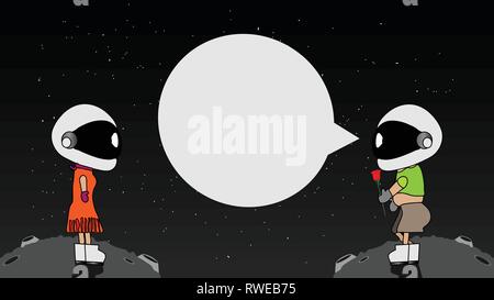 astronauts in space - editable layered illustration - vector illustration Stock Vector