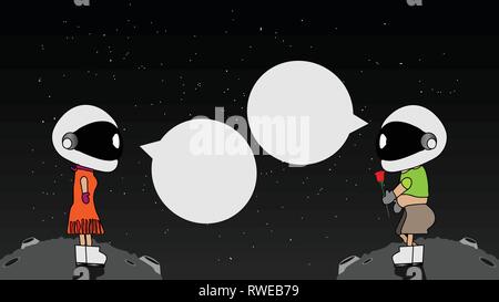 astronauts in space - editable layered illustration - vector illustration Stock Vector