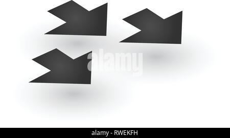 Three Directional wide dashed Arrows icon with shadow. Shows shift or direction of movable object. Can be used for manuals. presentations, apps, ui. V Stock Vector