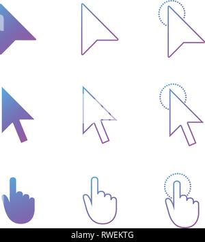 mouse cursor icon set , arrow and hand in modern gradient style. click and link web icons. Vector illustration isolated on white Stock Vector